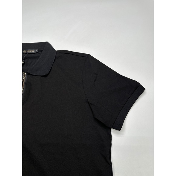 Versace Black Polo Shirt Gold Medusa Zipper Short Sleeve Menswear Large - Picture 5 of 8